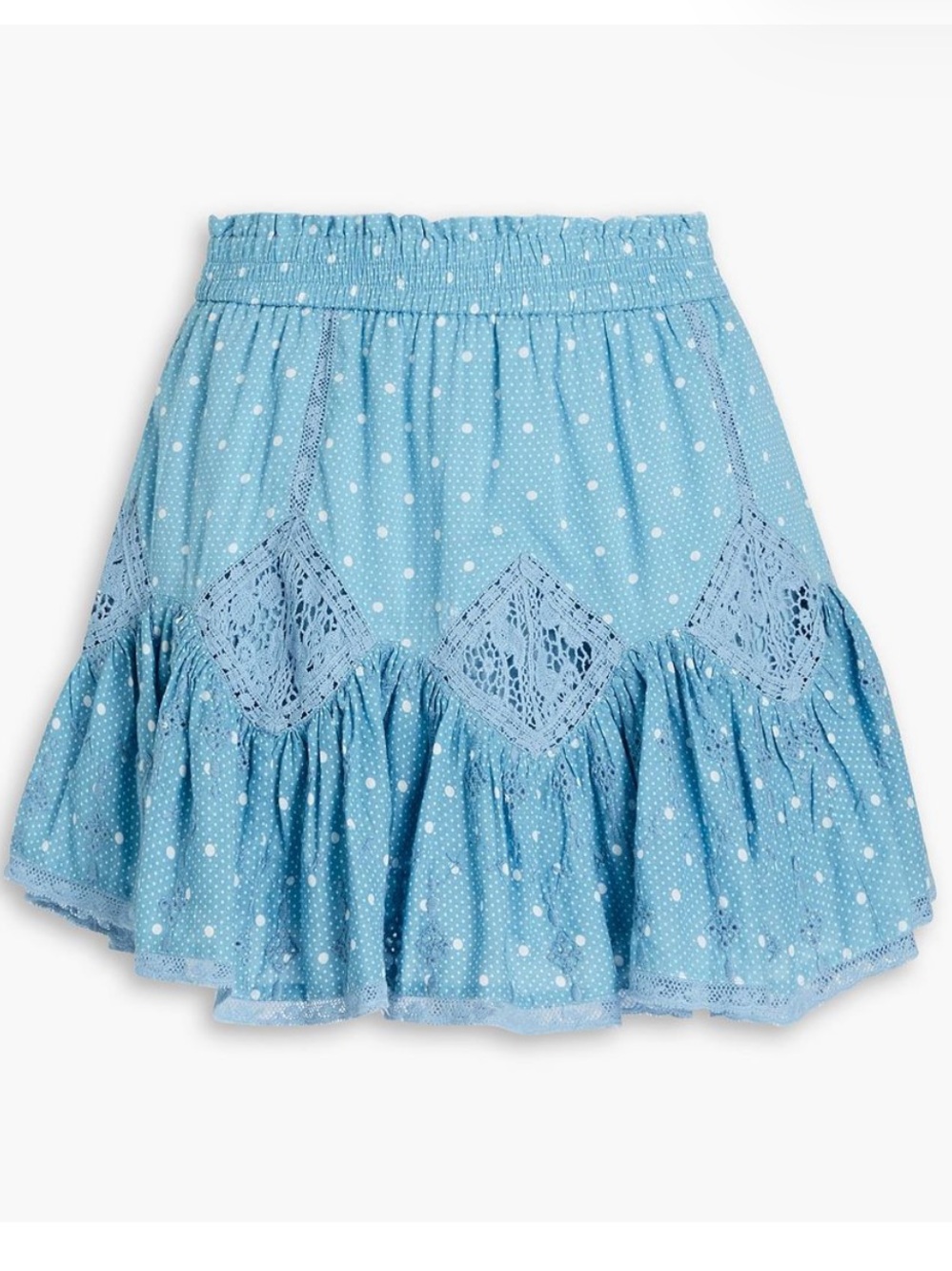Loveshackfancy Adia Blue Polka Dot Crochet-Trim Skirt